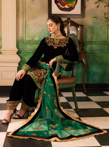 953 EMBROIDERED VELVET THREE PIECE WITH ORGANZA DUPATTA