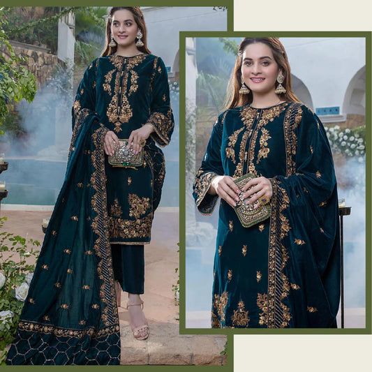 2050 SEQUENCE EMBROIDERED VELVET THREE PIECE WITH VELVET SHAWL